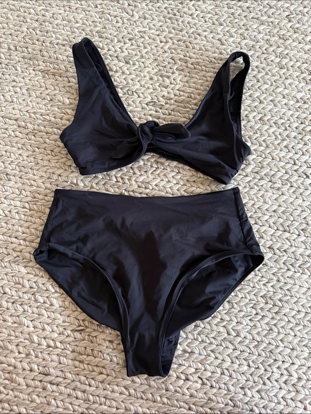Everlane Black Knot-Front High-Waist Bikini Set